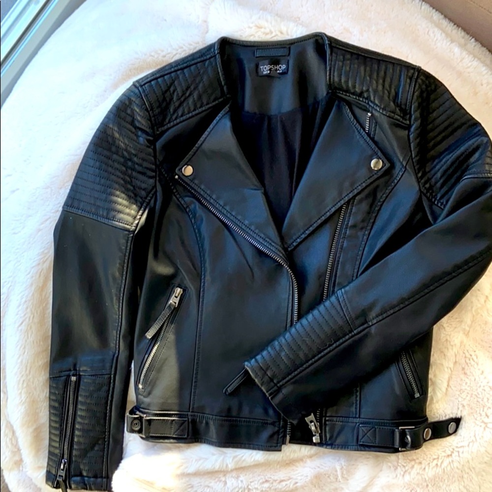 Top Shop - Black faux leather moto jacket